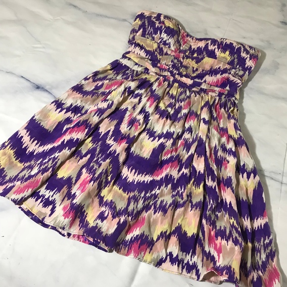 Parker Purple Abstract Design Strapless Silk Dress - Picture 2 of 8